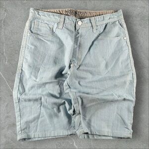 NSN Jorts Men 34 Light Blue Y2K Baggy Grunge Skater Hip Hop Wide Leg Embroidered